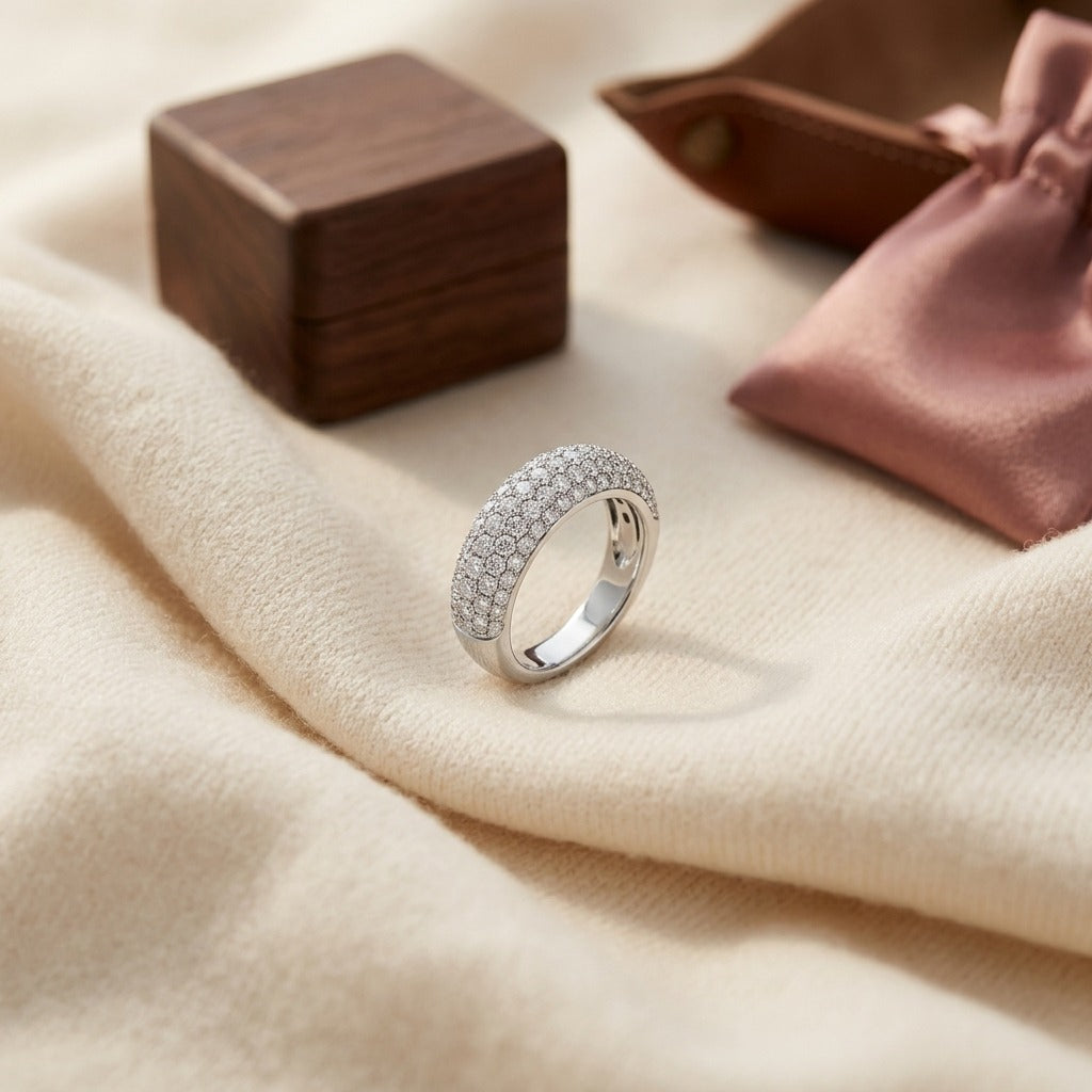 Diamond Pave Ring in 14K White Gold - flat lay