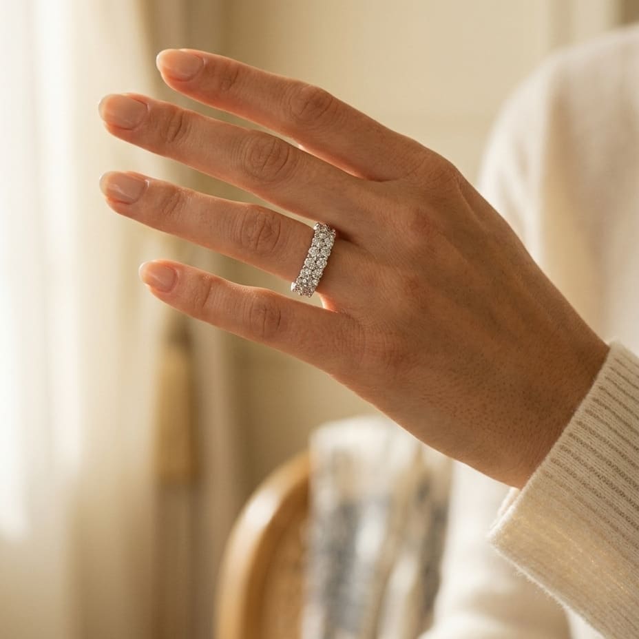 Diamond Double Row Shared Prong Band in 14K White Gold - editorial