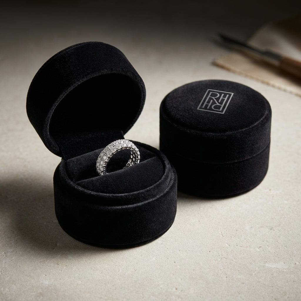 Diamond Double Row Shared Prong Band in 14K White Gold - presentation