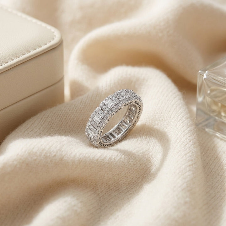 Diamond Square Halo Band in 14K White Gold - flat lay