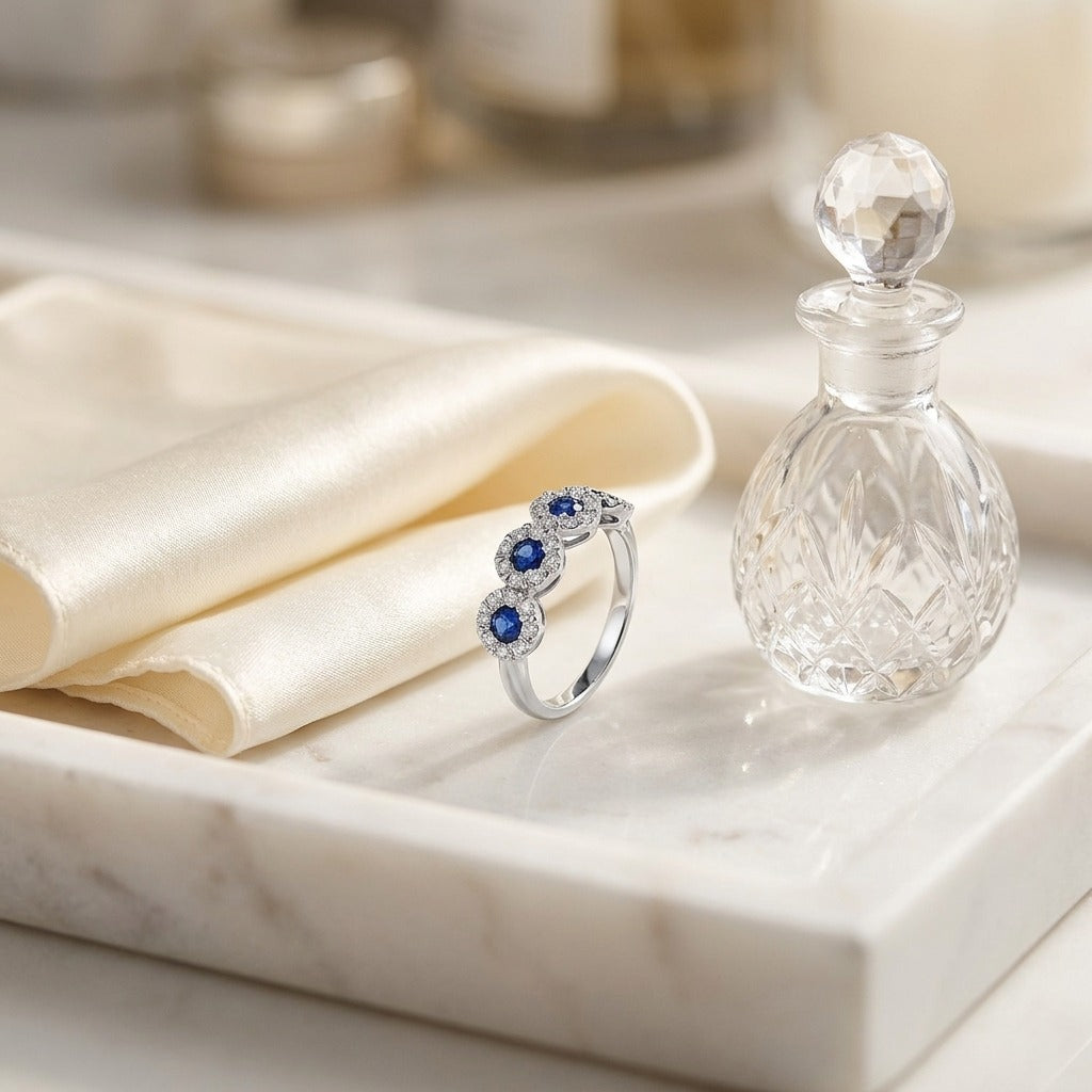 Blue Sapphire & 1/2ct Tdw Diamond Band in 14K White Gold - lifestyle