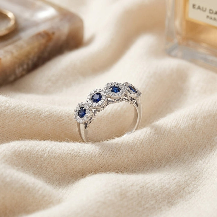 Blue Sapphire & 1/2ct Tdw Diamond Band in 14K White Gold - flat lay