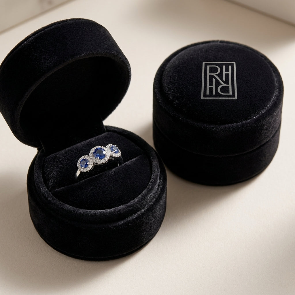 Blue Sapphire & 1/2ct Tdw Diamond Band in 14K White Gold - presentation