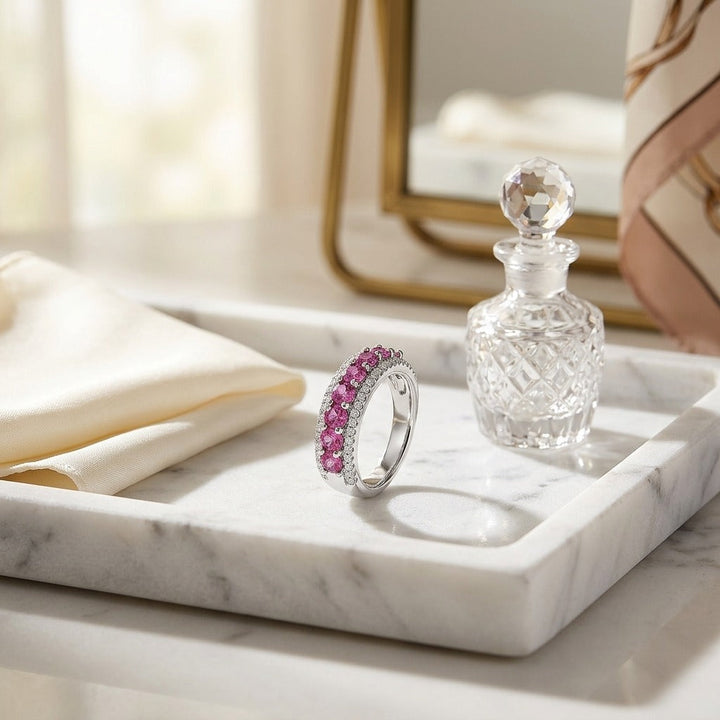 Rhodolite Garnet & Diamond Band in 14K White Gold - lifestyle