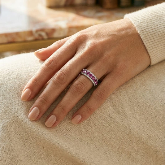 Rhodolite Garnet & Diamond Band in 14K White Gold - editorial