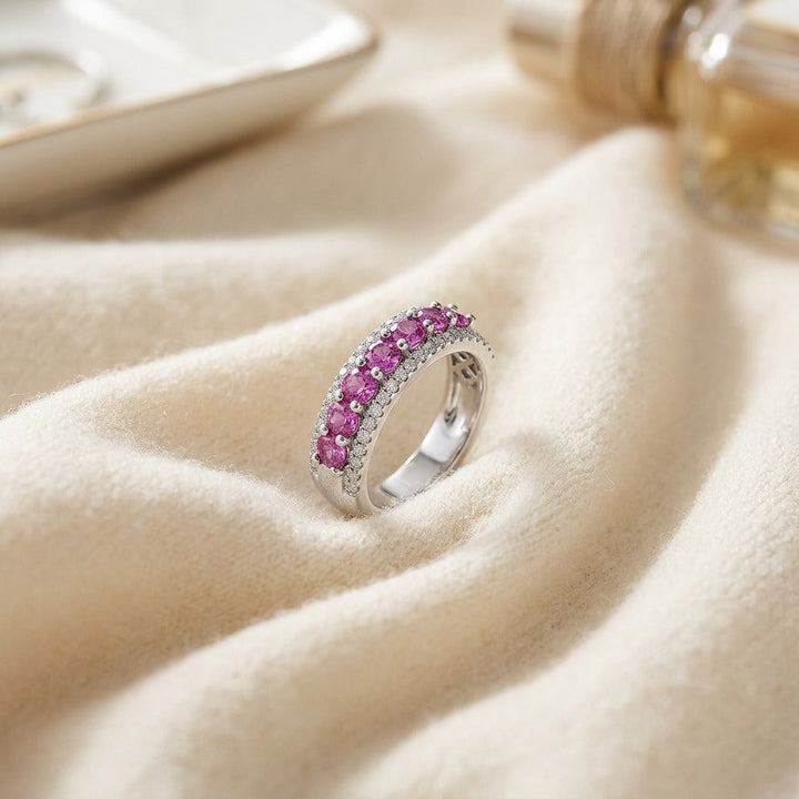 Rhodolite Garnet & Diamond Band in 14K White Gold - flat lay