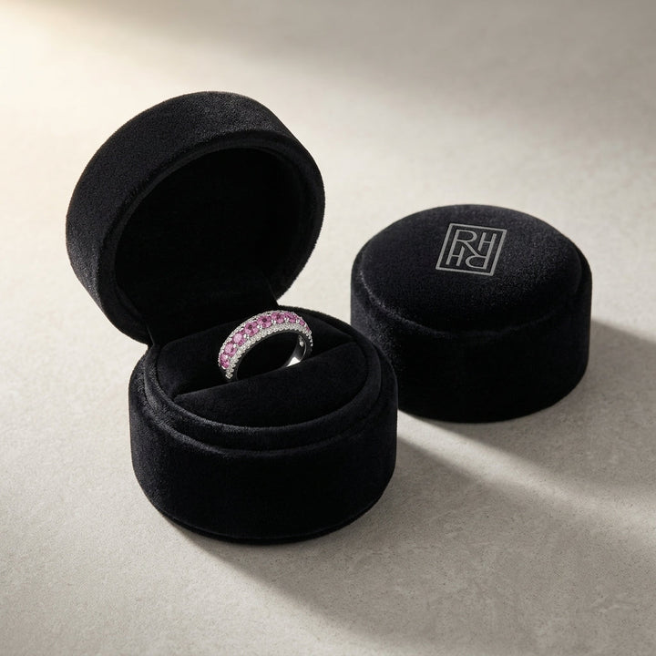 Rhodolite Garnet & Diamond Band in 14K White Gold - presentation