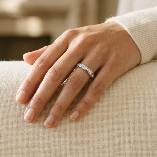 Diamond Baguette & Round Channel Band 1/2ctw in 14K White Gold - editorial