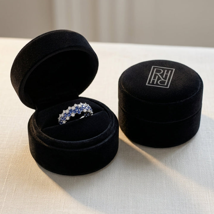 Sapphire & Diamond Layered Scallop Edge Band 3/8ctw in 14K White Gold - presentation