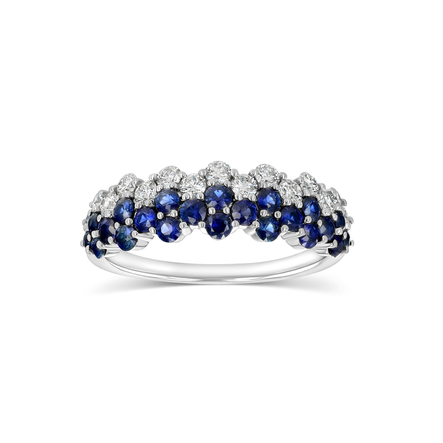 Sapphire And Diamond Layered Scallop Edge Band, in 14K White Gold – side profile | RockHer