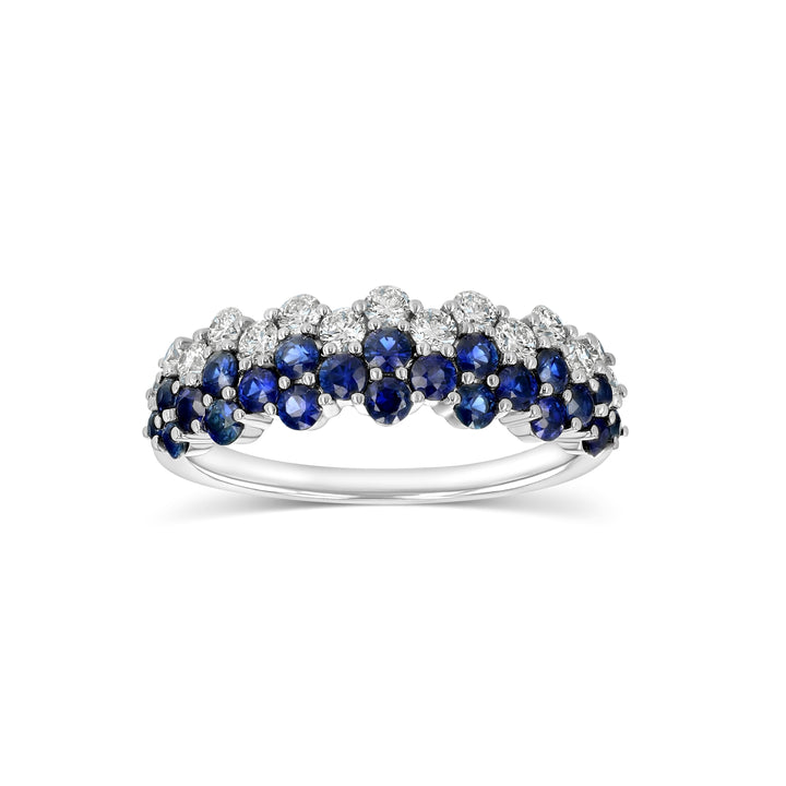 Sapphire And Diamond Layered Scallop Edge Band, in 14K White Gold – side profile | RockHer