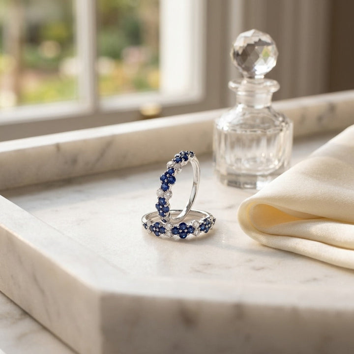Sapphire & Diamond Alternating Cluster Band 1/4ctw in 14K White Gold - lifestyle