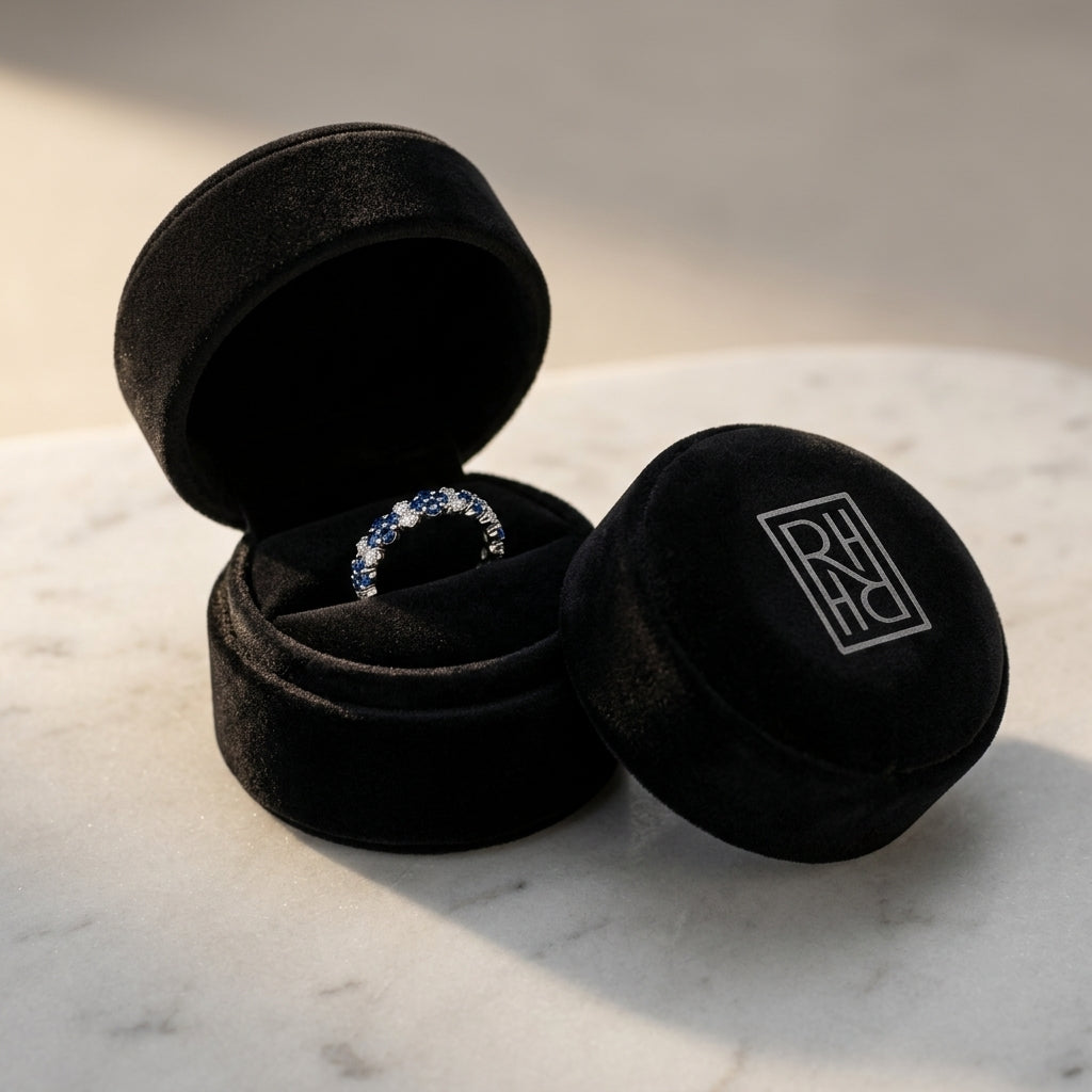 Sapphire & Diamond Alternating Cluster Band 1/4ctw in 14K White Gold - presentation