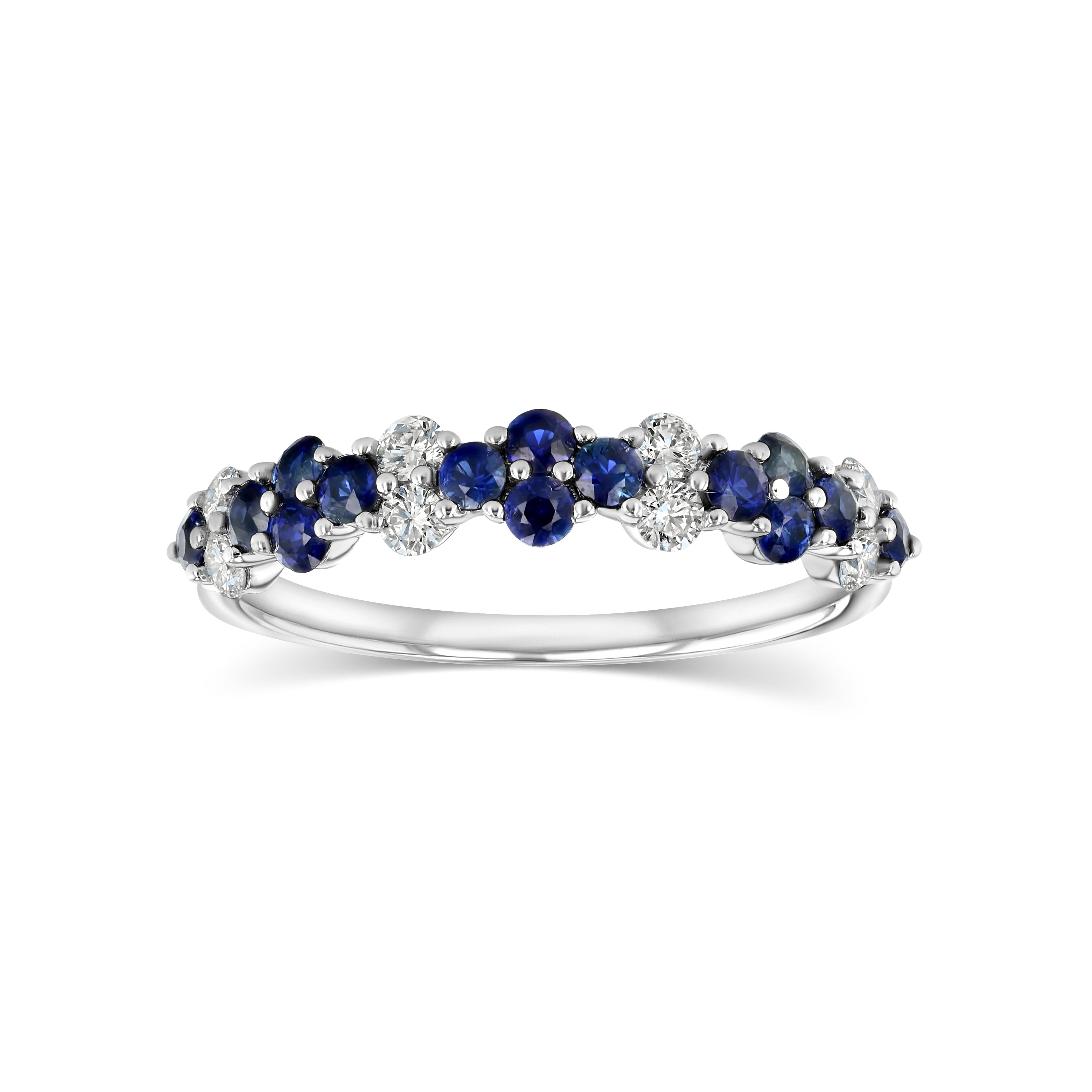 Sapphire And Diamond Alternating Cluster Band, in 14K White Gold | RockHer