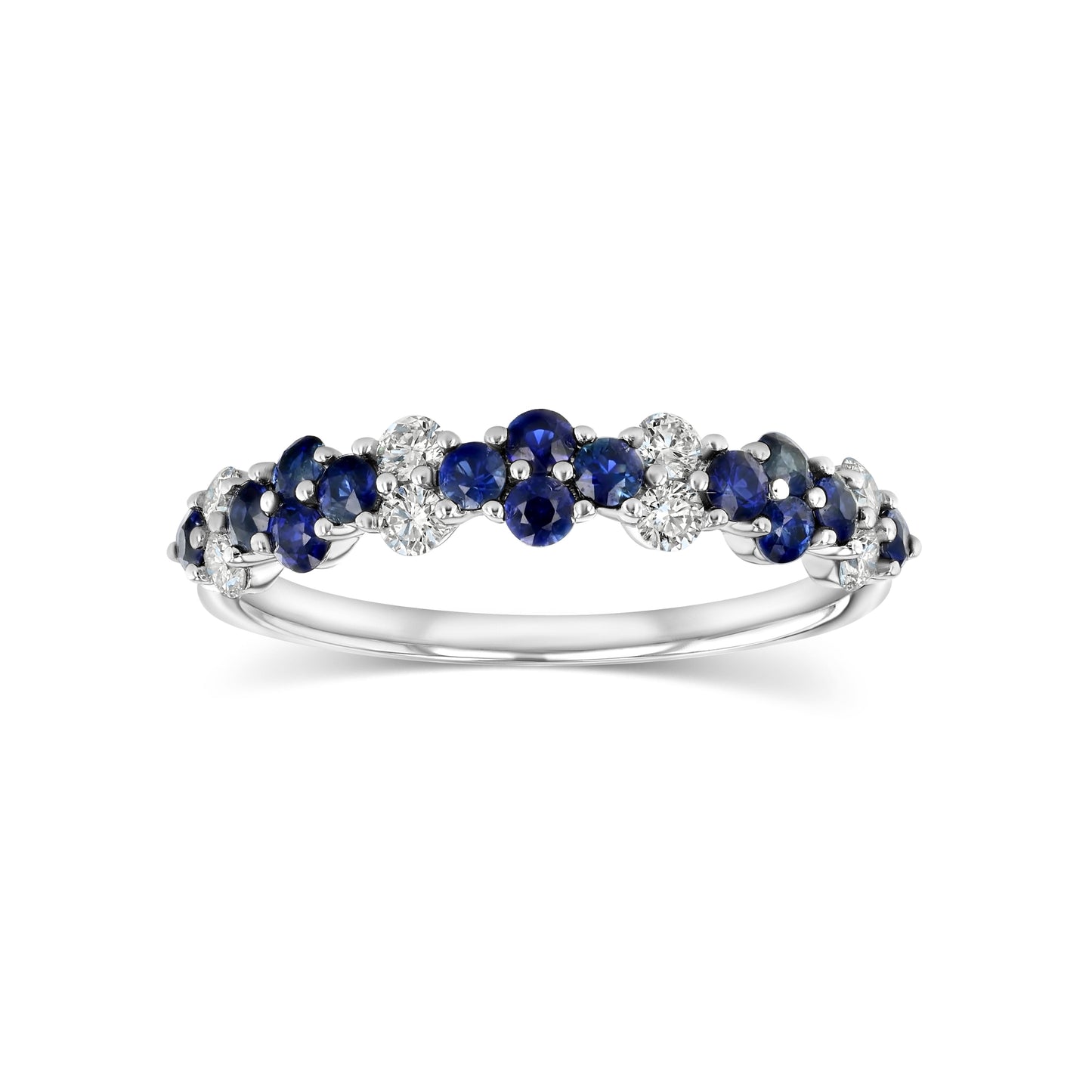 Sapphire And Diamond Alternating Cluster Band, in 14K White Gold | RockHer