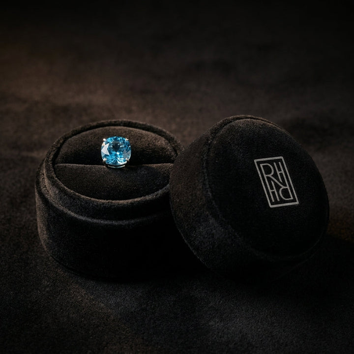 Blue Topaz Round 4-Prong Stud Earrings with Screwbacks 6mm in 14K White Gold - presentation