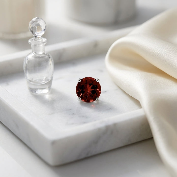 Garnet Round 4-Prong Stud Earrings with Screwbacks 6mm in 14K White Gold - lifestyle
