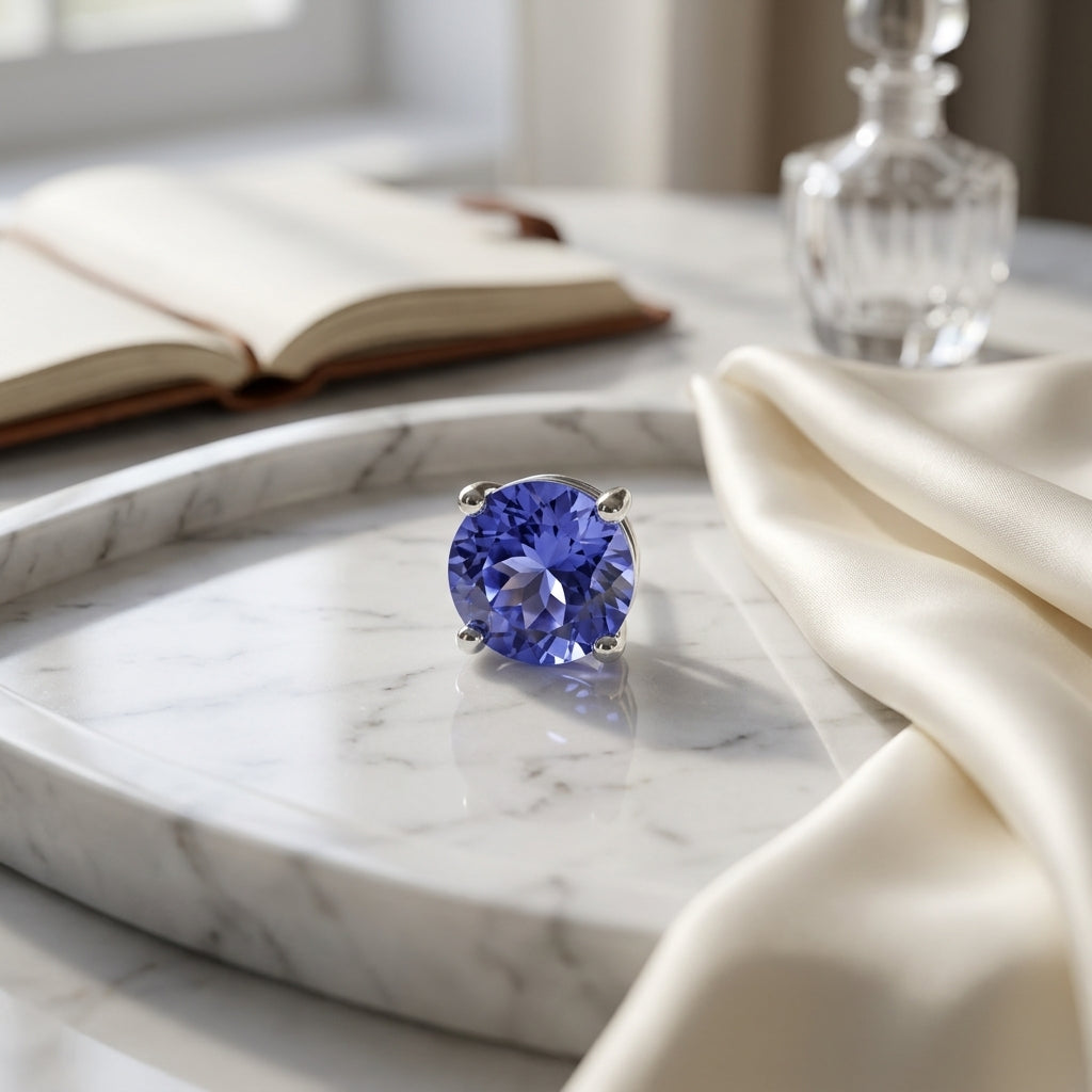 Tanzanite Round 4-Prong Stud Earrings with Screwbacks 6mm in 14K White Gold - lifestyle