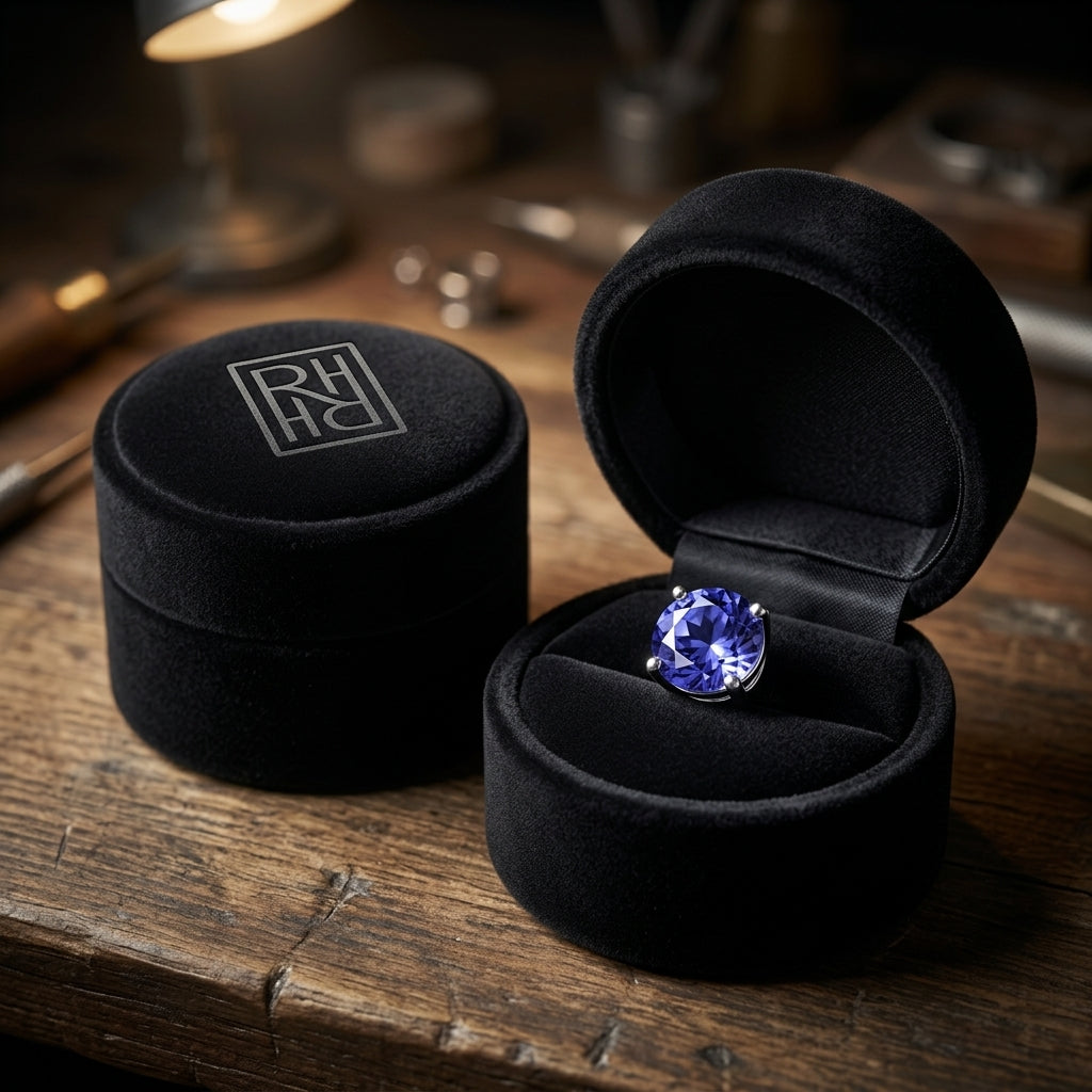 Tanzanite Round 4-Prong Stud Earrings with Screwbacks 6mm in 14K White Gold - presentation
