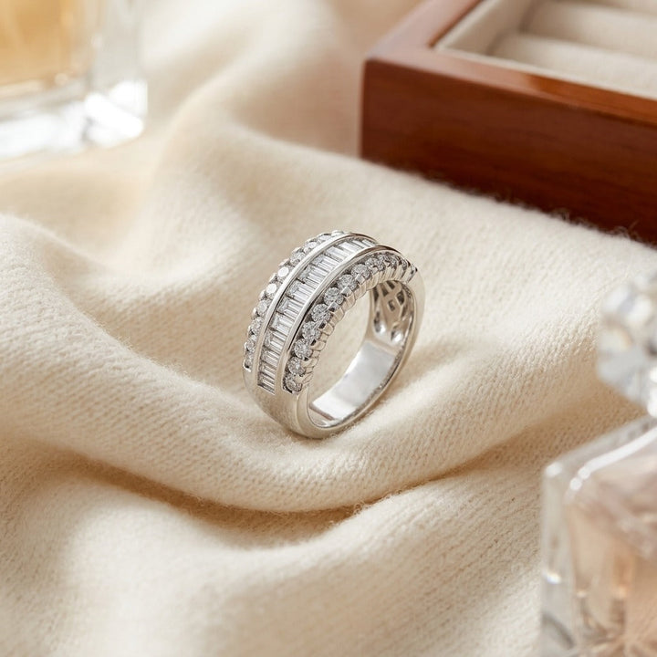 Diamond Baguette Channel & Round Prong Band in 14K White Gold - flat lay
