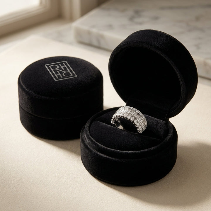 Diamond Baguette Channel & Round Prong Band in 14K White Gold - presentation