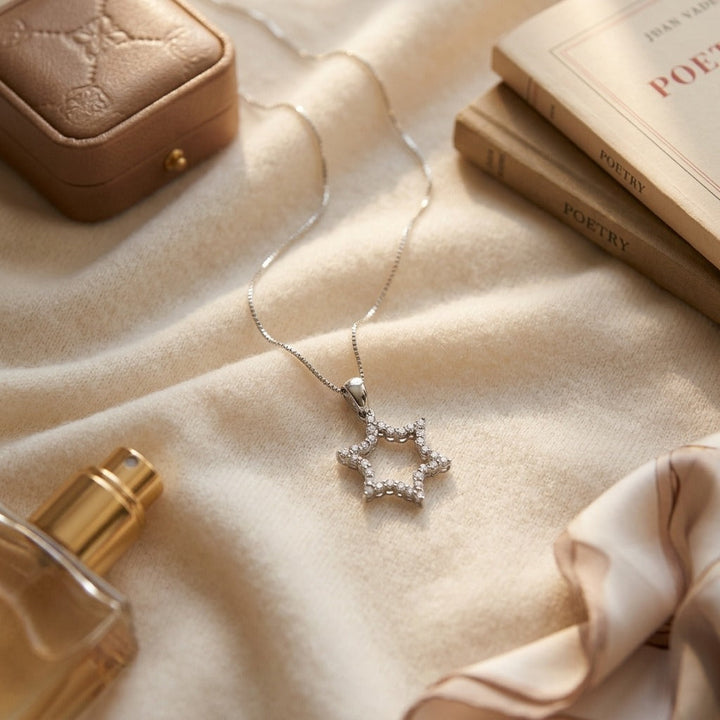 Diamond Star of David Pendant in 14K White Gold - flat lay