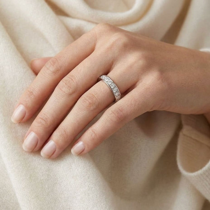 Princess Diamond Channel Ring in 14K White Gold, 0.50ct, worn on hand, close-up