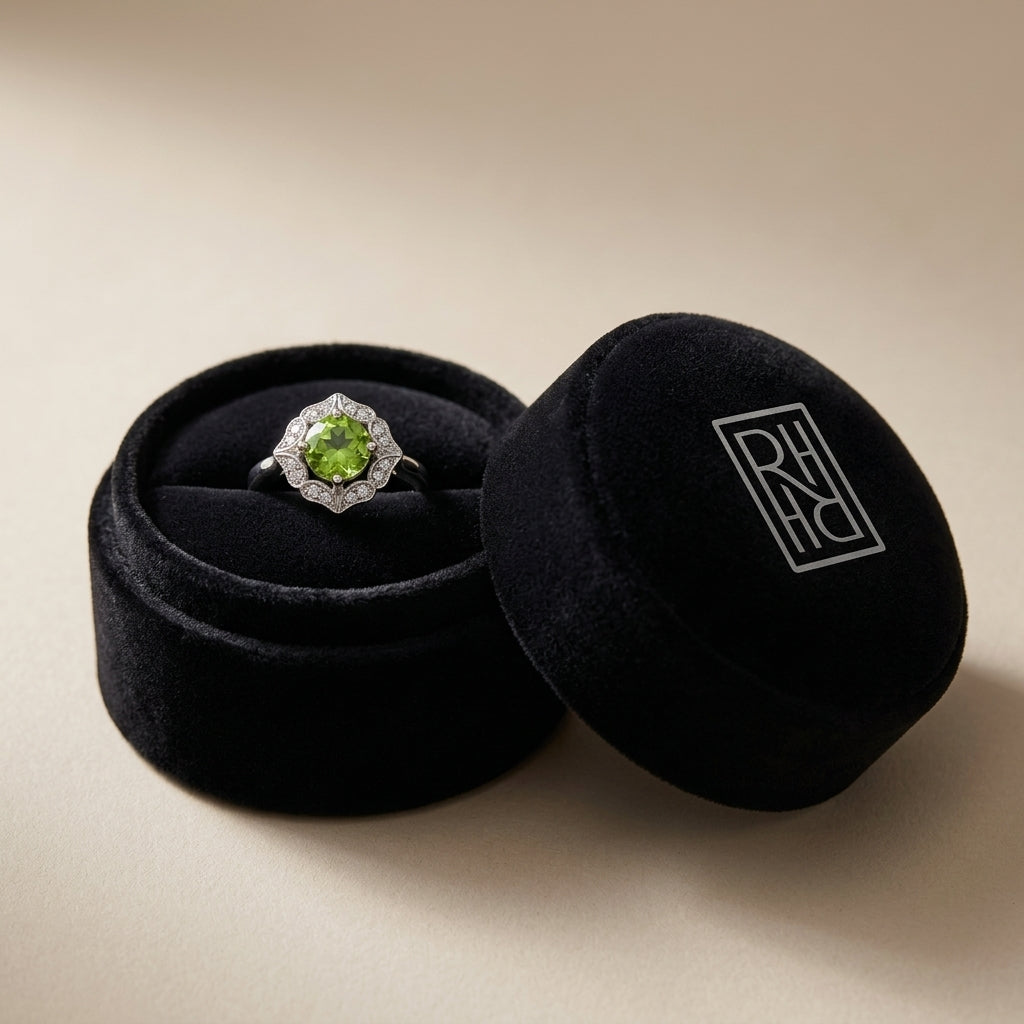 Peridot & Diamond Flower Ring in 14K White Gold - presentation