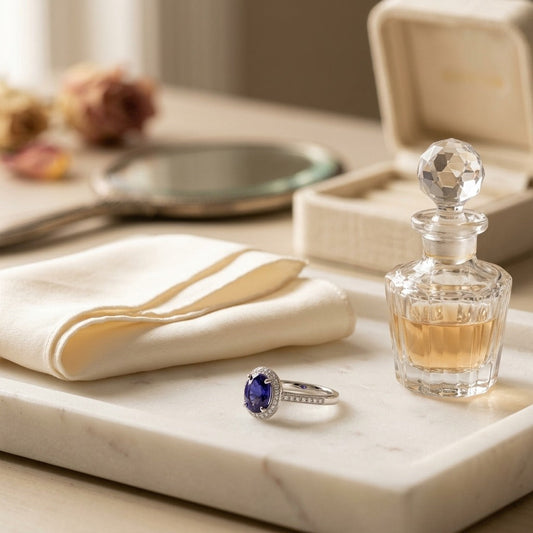 Iolite & Diamond Oval Halo Ring in 14K White Gold - editorial