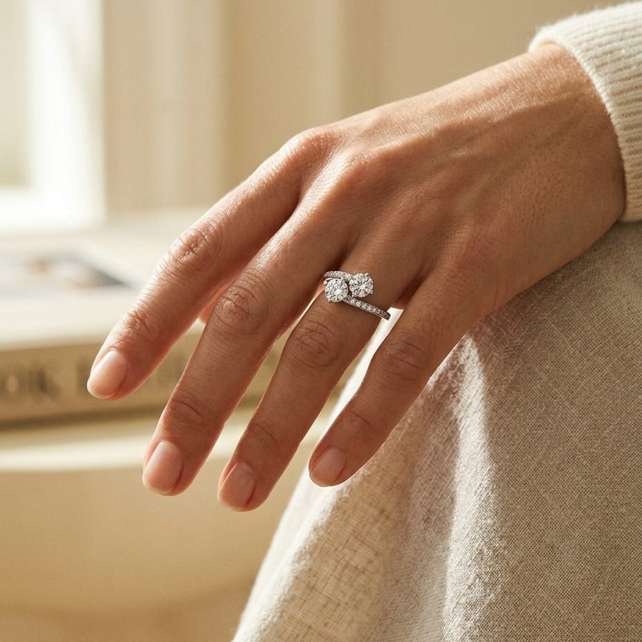 2 Stone Diamond Bypass Ring in 14K White Gold - lifestyle