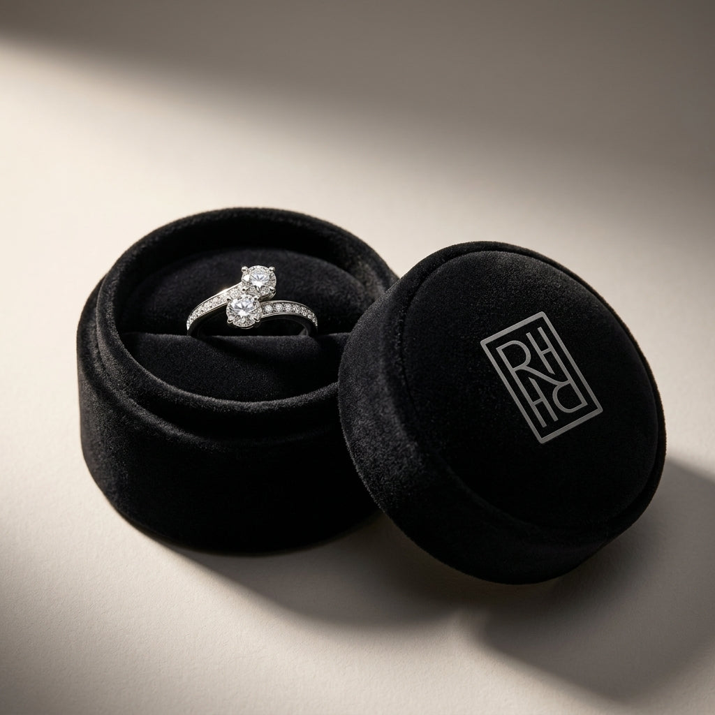 2 Stone Diamond Bypass Ring in 14K White Gold - presentation