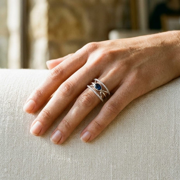 Sapphire & Diamond Open Work Ring in 14K White Gold - lifestyle