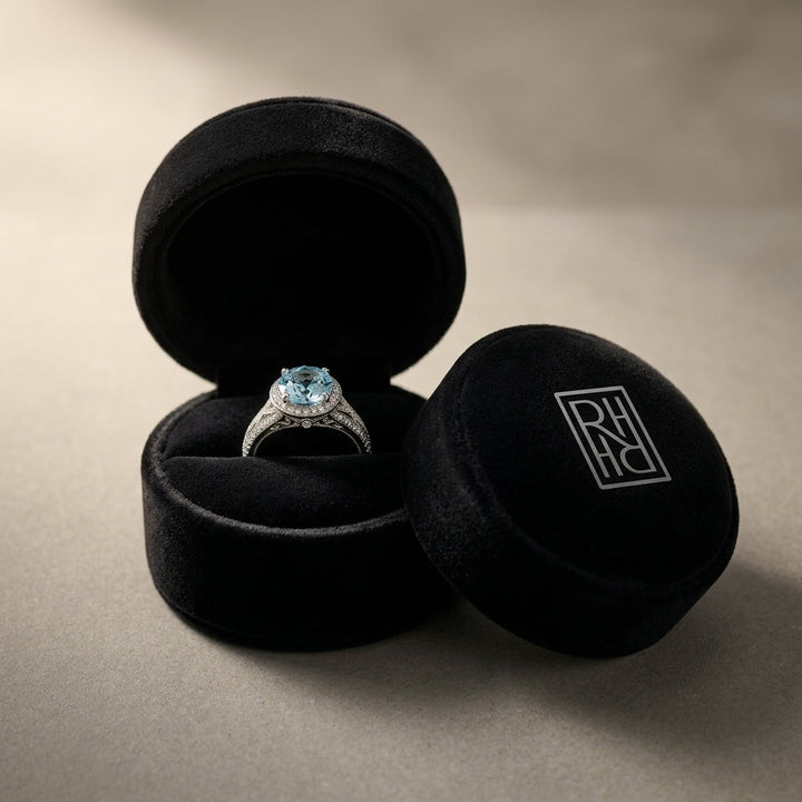 Aquamarine Oval & Diamond Ring in 14K White Gold - presentation