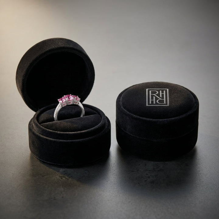 Pink Tourmaline Double Stone & Diamond Pave Shank Ring in 14K White Gold - presentation