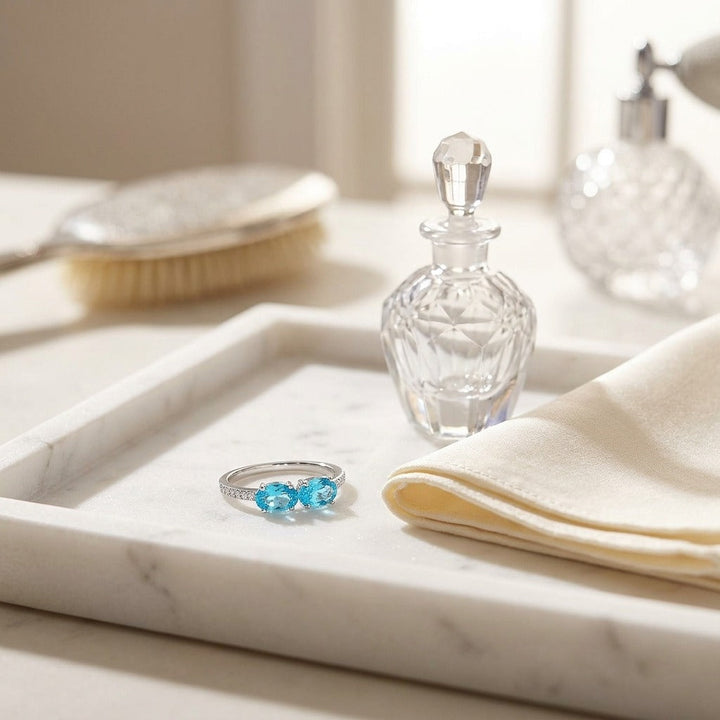 Blue Topaz Duet & Pave Diamond Shank in 14K White Gold - lifestyle