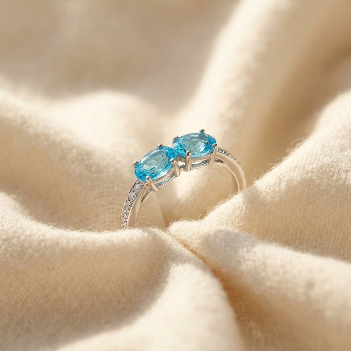 Blue Topaz Duet & Pave Diamond Shank in 14K White Gold - flat lay