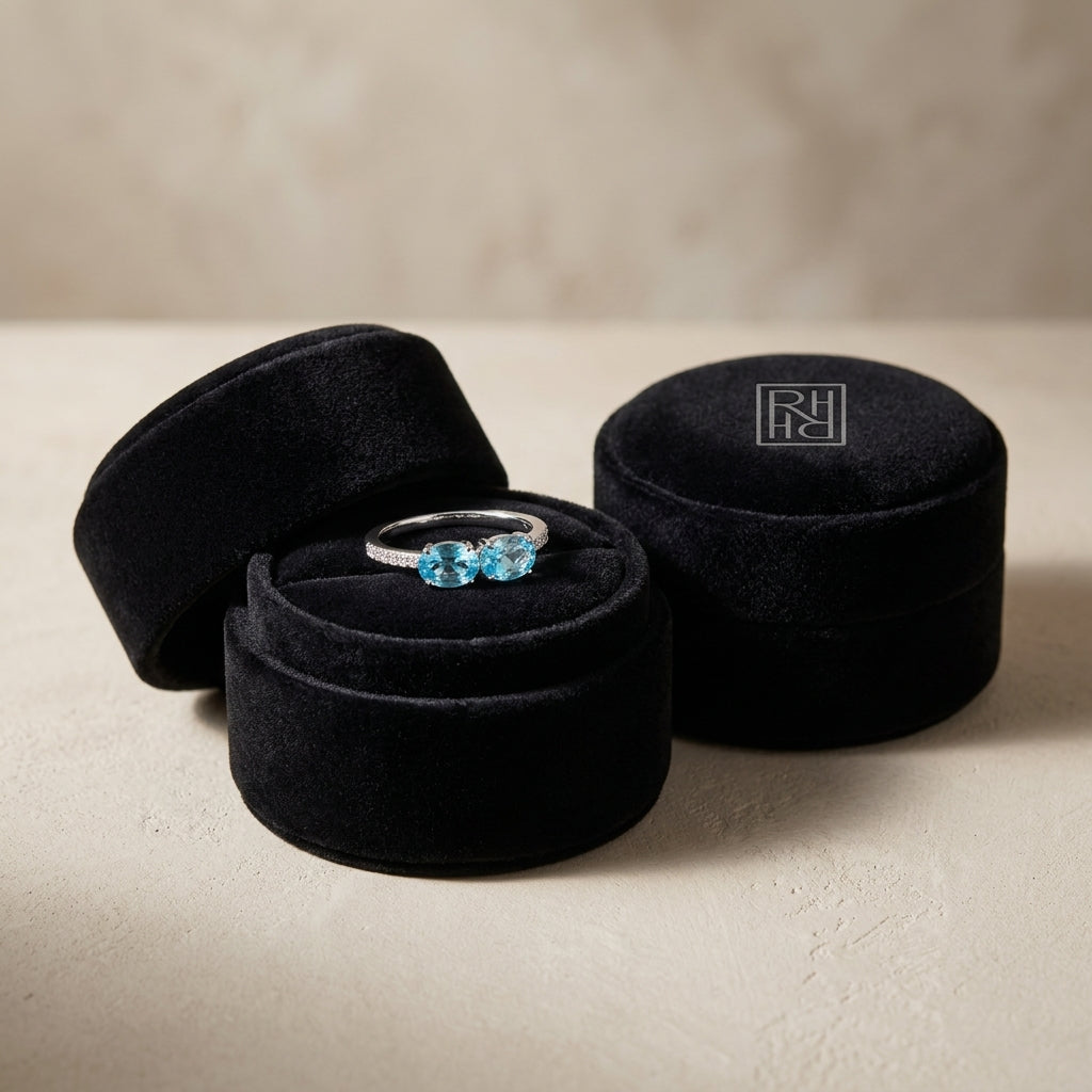 Blue Topaz Duet & Pave Diamond Shank in 14K White Gold - presentation