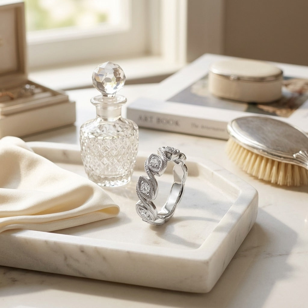 Diamond Leaf Band in 14K White Gold - editorial