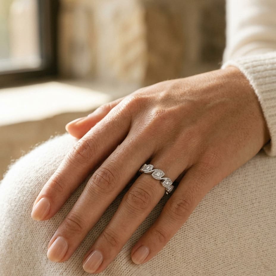 Diamond Leaf Band in 14K White Gold - lifestyle
