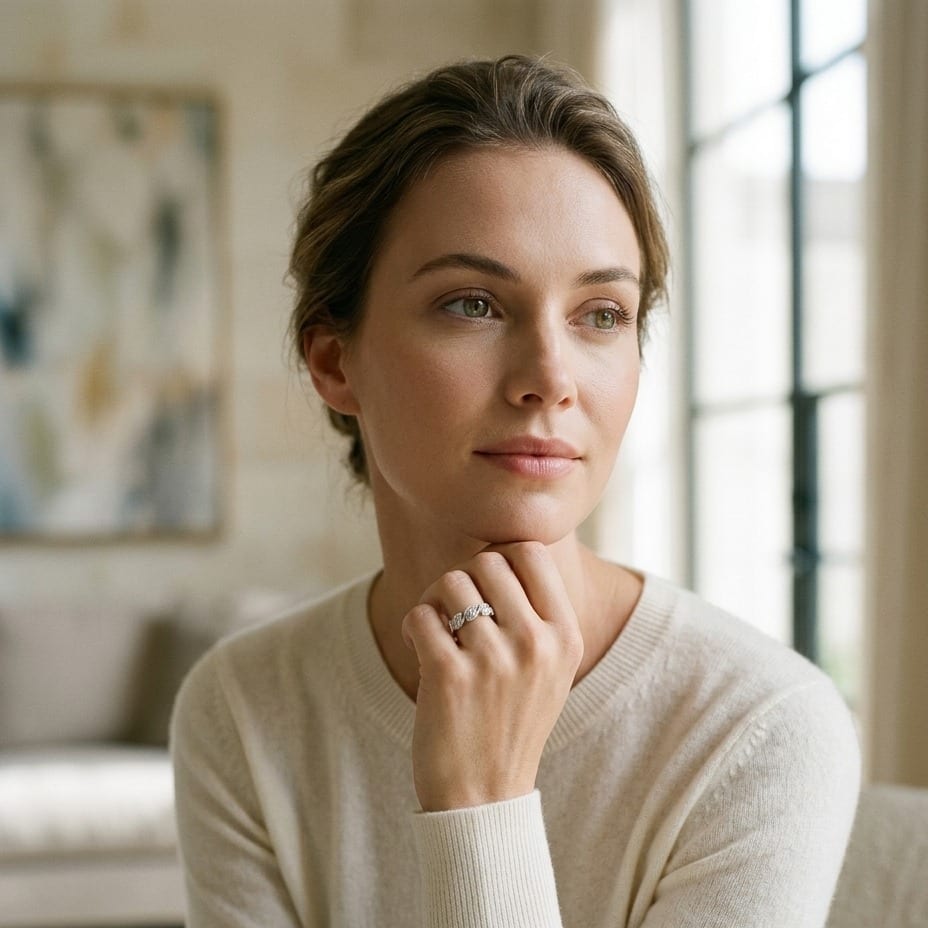 Diamond Leaf Band in 14K White Gold - on model