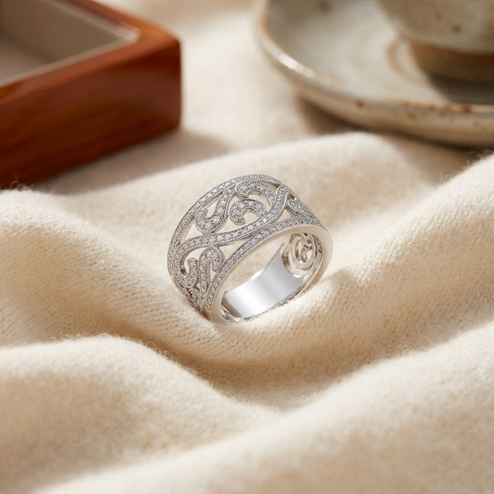 Diamond Wide Band Swirl Ring 0.69ctw in 14K White Gold - flat lay