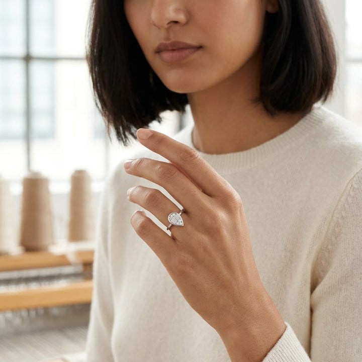 Diamond Round & Baguette Pear Shape Composite Ring in 14K White Gold - lifestyle