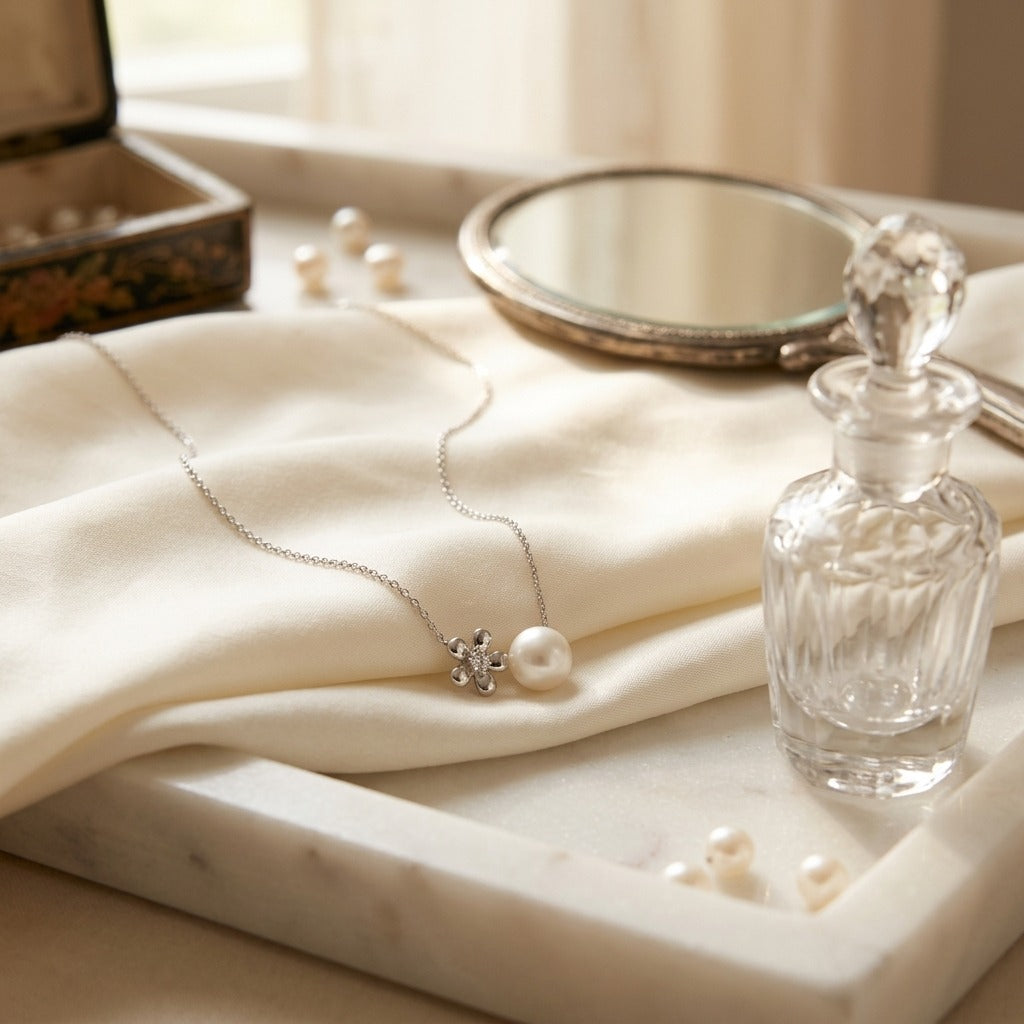 Freshwater Pearl Flower Ring in 14K White Gold - lifestyle