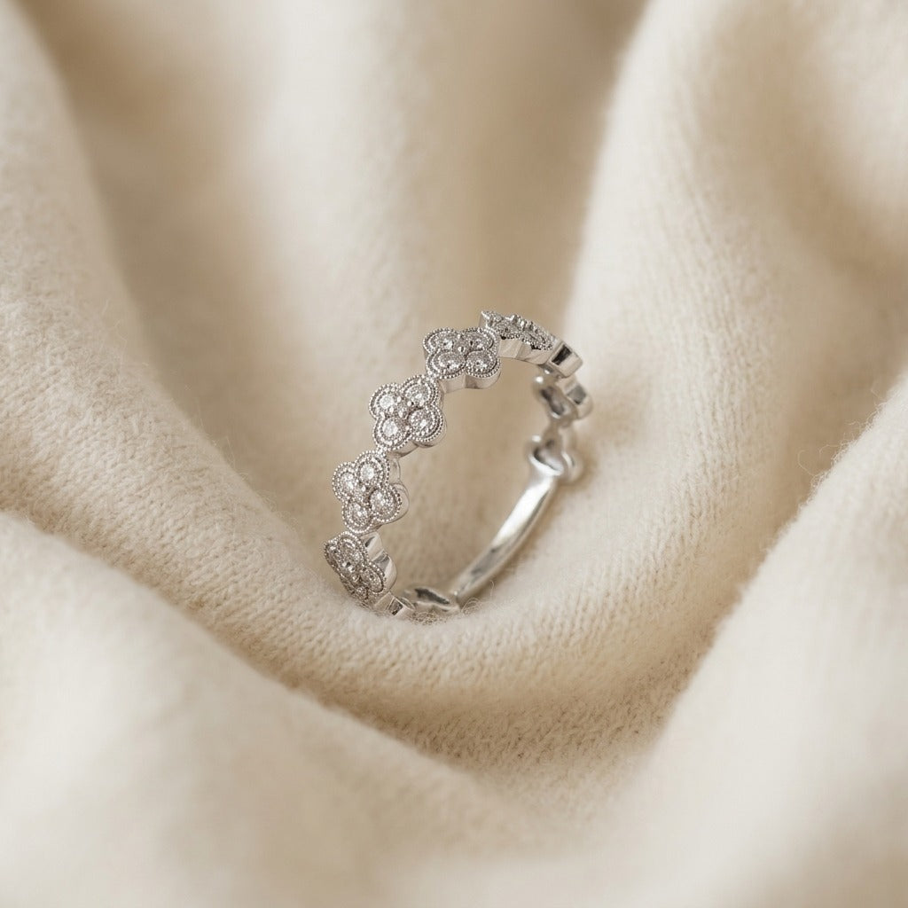 Diamond Clover Band 1/3ctw in 14K White Gold - flat lay