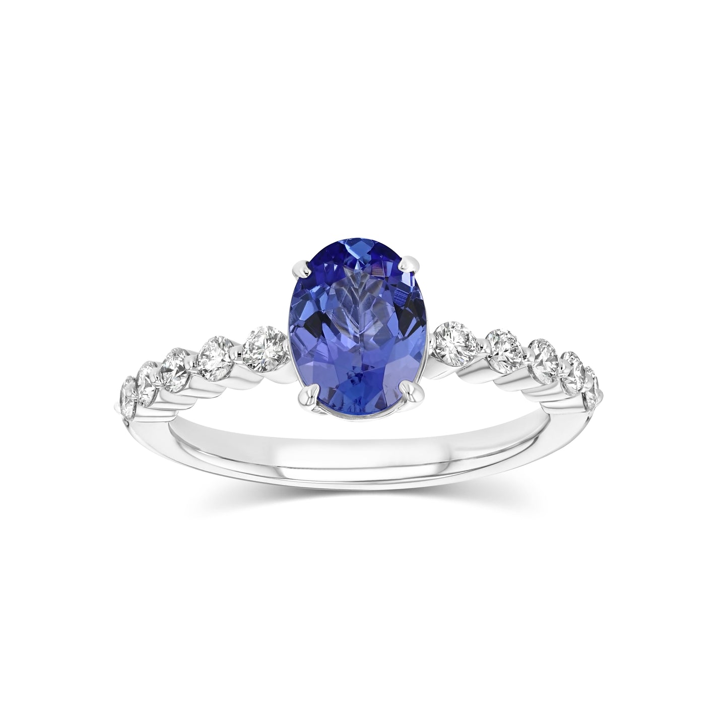 Tanzanite Oval Floating Diamond Ring, in 14K White Gold – side profile | RockHer
