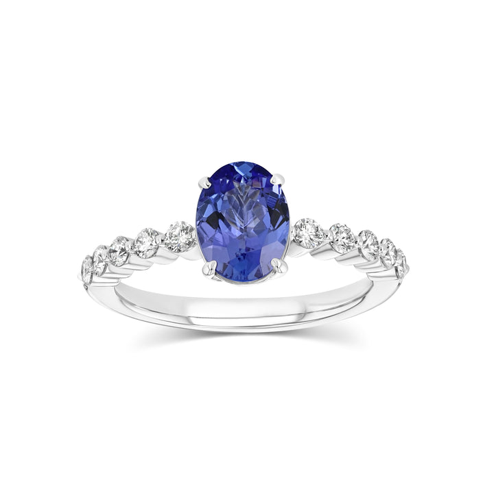 Tanzanite Oval Floating Diamond Ring, in 14K White Gold – side profile | RockHer