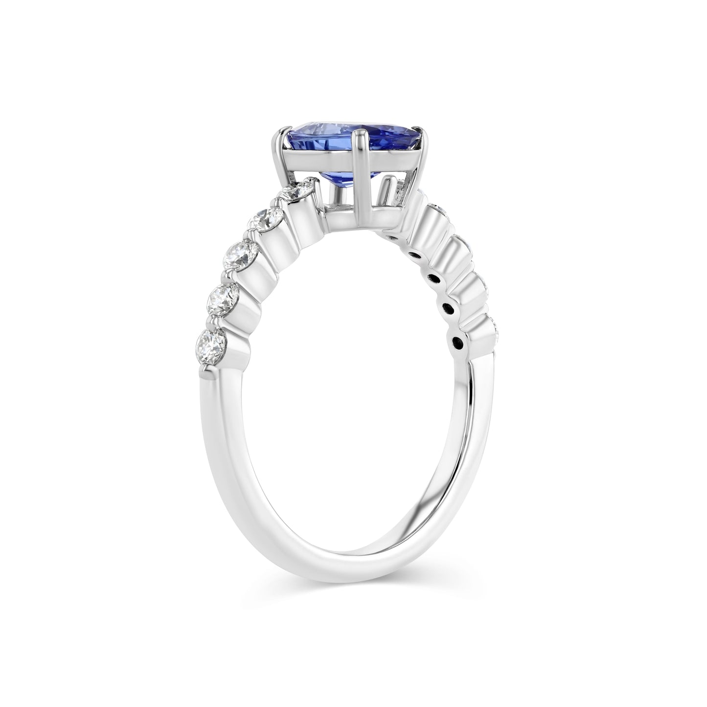 Tanzanite Oval Floating Diamond Ring, in 14K White Gold – detail view | RockHer