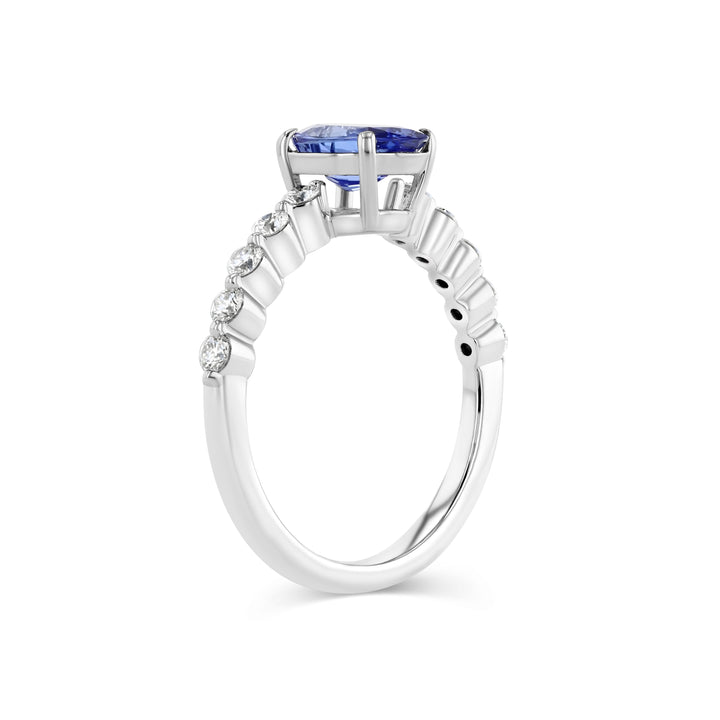 Tanzanite Oval Floating Diamond Ring, in 14K White Gold – detail view | RockHer