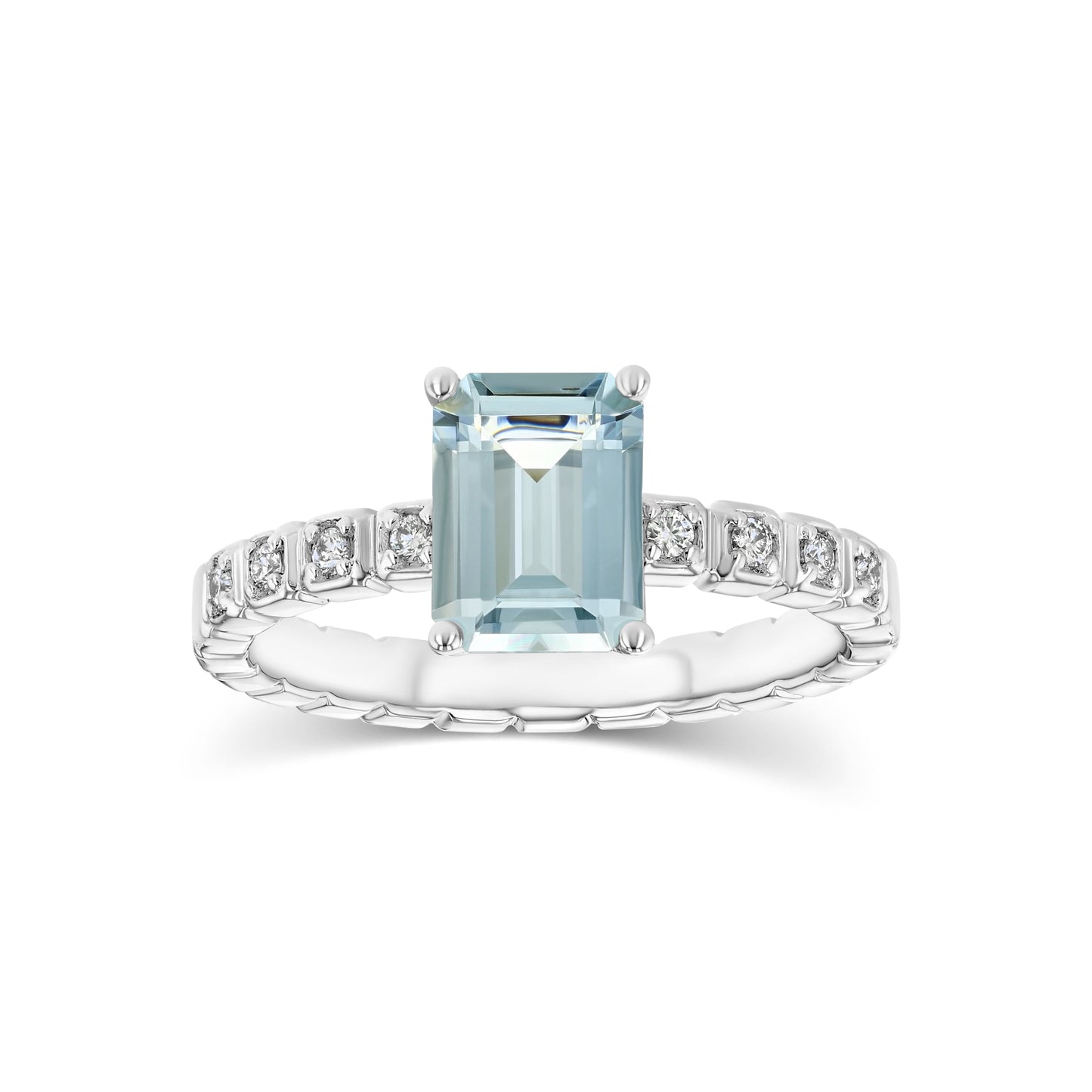 Aquamarine and Diamond Corrugated Shank Ring, in 14K White Gold – side profile | RockHer