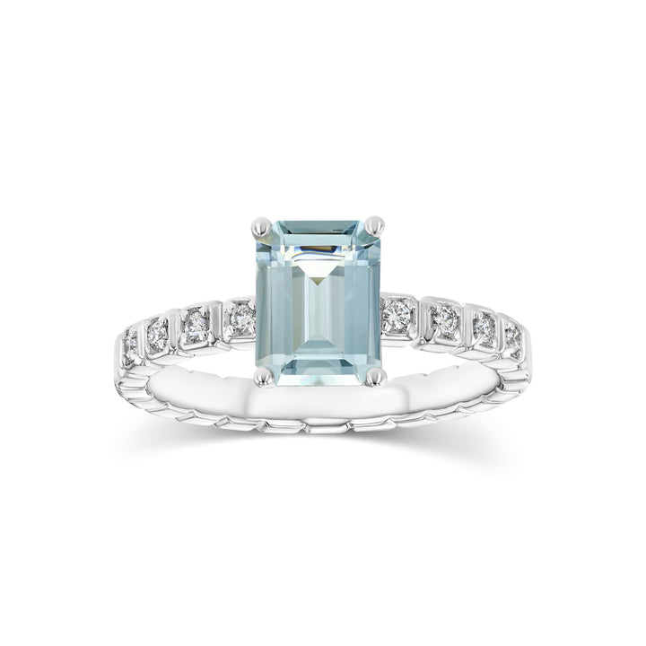 Aquamarine and Diamond Corrugated Shank Ring, in 14K White Gold – side profile | RockHer